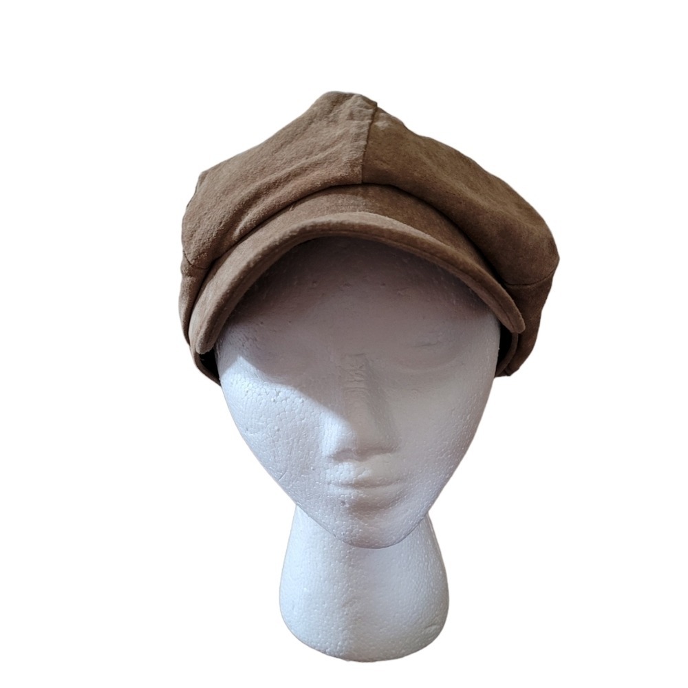 Vintage Brown Suede Newsboy Cap Baker Boy Hat Genuine Leather 8-Panel Cabbie Hat - Picture 3 of 5